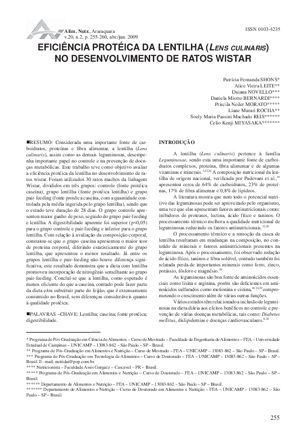 (PDF) Eficiência Protéica Da Lentilha (Lens Culinaris) No ...