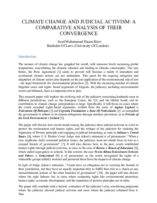 (PDF) CLIMATE CHANGE AND JUDICIAL ACTIVISM: A COMPARATIVE ANALYSIS OF ...
