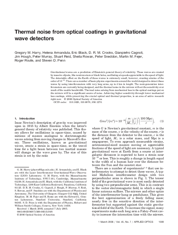 (PDF) Thermal noise from optical coatings in gravitational wave detectors