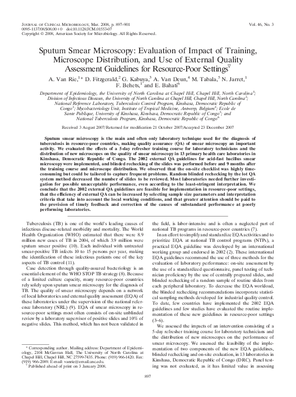 (PDF) Sputum Smear Microscopy: Evaluation of Impact of Training ...