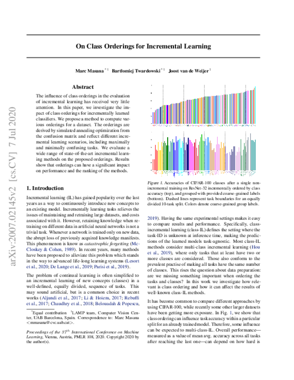 (PDF) On Class Orderings for Incremental Learning