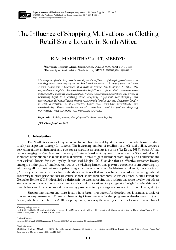 (PDF) The Influence of Shopping Motivations on Clothing Retail Store ...