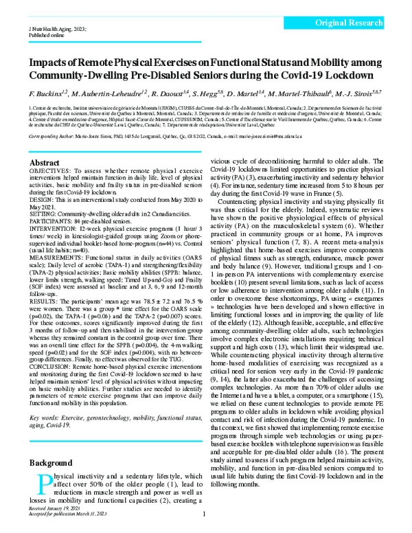 (PDF) Impacts of Remote Physical Exercises on Functional Status and ...