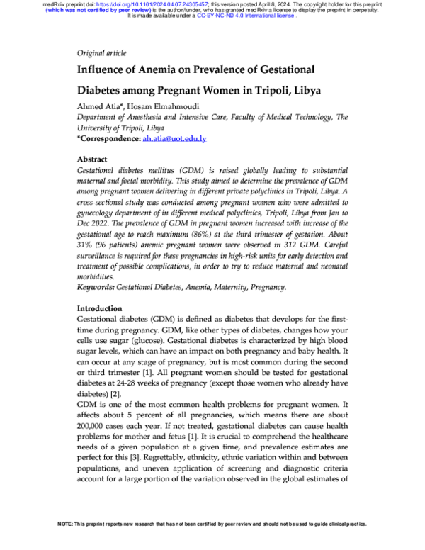 (PDF) Influence of Anemia on Prevalence of Gestational Diabetes among ...