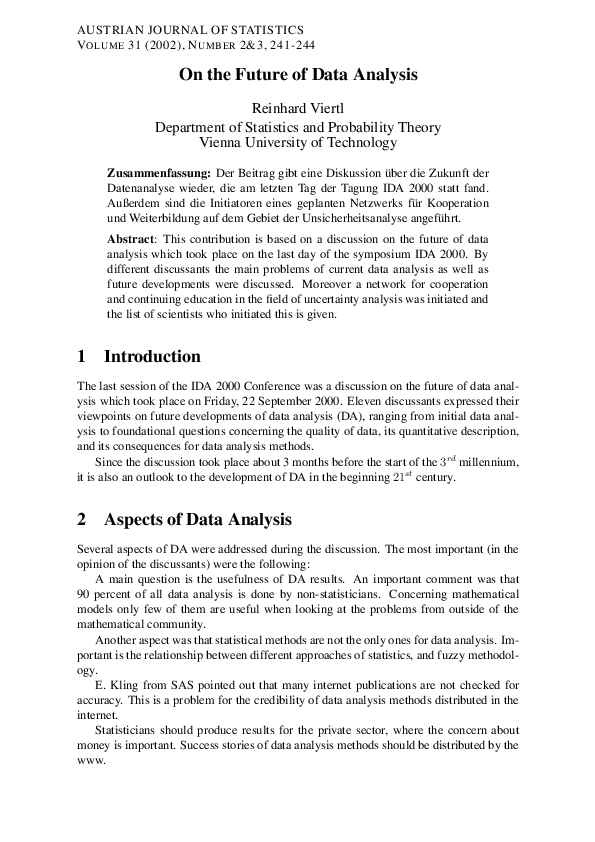 (PDF) On the Future of Data Analysis