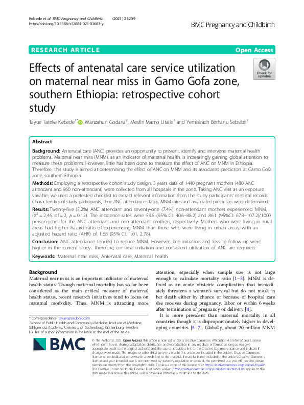 (PDF) Effects of antenatal care service utilization on maternal near ...