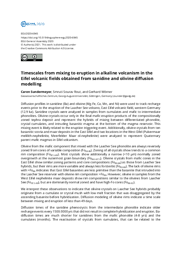 (PDF) Timescales from mixing to eruption in alkaline volcanism in the ...
