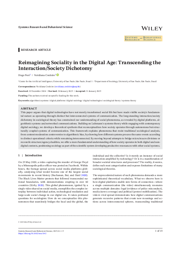(PDF) Reimagining Sociality in the Digital Age: Transcending the ...