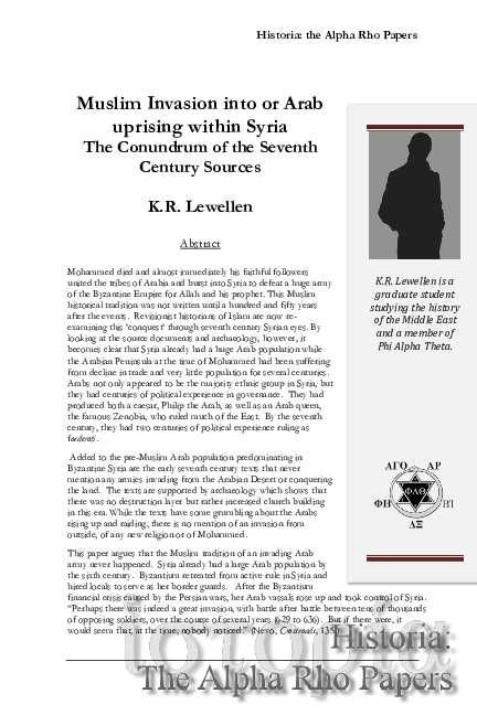 (PDF) Historia: the Alpha Rho Papers Muslim Invasion into or Arab ...