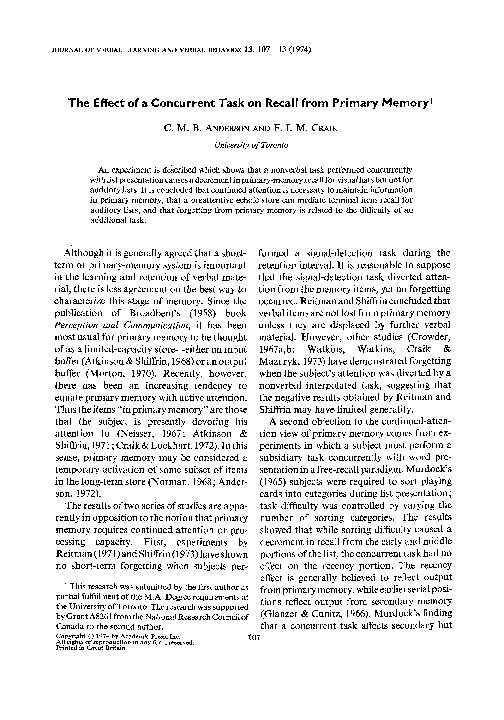 (PDF) The effect of a concurrent task on recall from primary memory