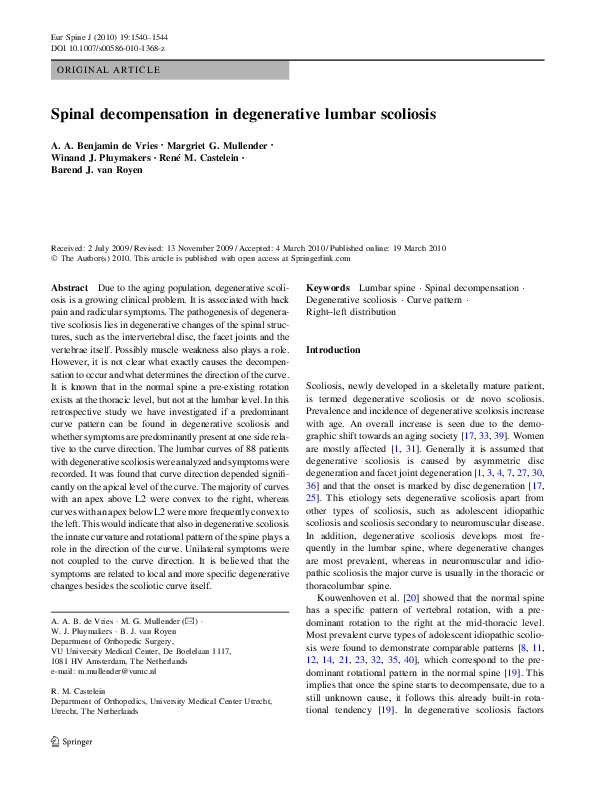 (PDF) Spinal decompensation in degenerative lumbar scoliosis