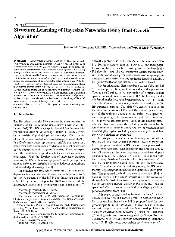 (PDF) Structure Learning of Bayesian Networks Using Dual Genetic Algorithm