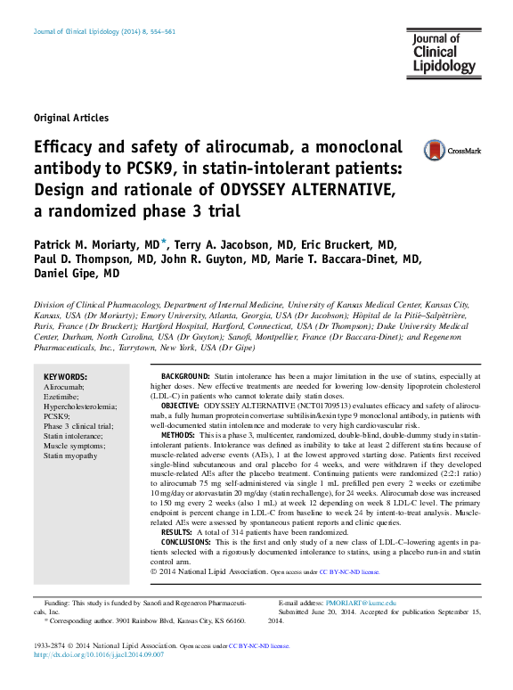 (PDF) Efficacy and safety of alirocumab, a monoclonal antibody to PCSK9 ...