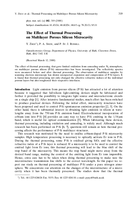 (PDF) The Effect of Thermal Processing on Multilayer Porous Silicon ...