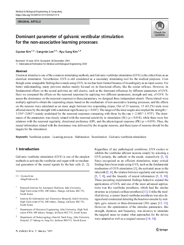 (PDF) Dominant parameter of galvanic vestibular stimulation for the non ...
