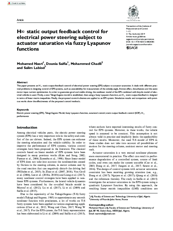 (PDF) H∞ static output feedback control for electrical power steering ...
