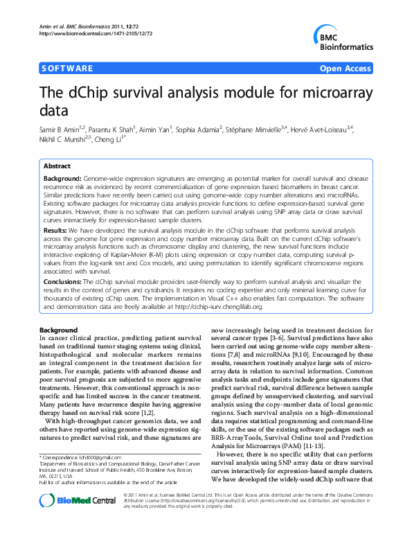 (PDF) The dChip survival analysis module for microarray data