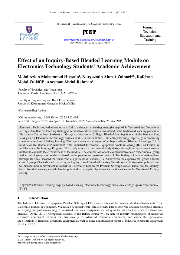 (PDF) Effect of an Inquiry-Based Blended Learning Module on Electronics ...
