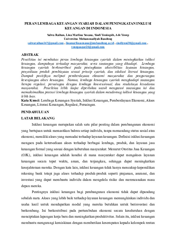 (PDF) PERAN LEMBAGA KEUANGAN SYARIAH DALAM PENINGKATAN INKLUSI KEUANGAN ...