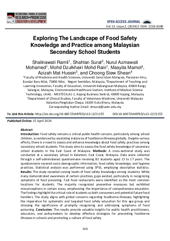(PDF) Exploring The Landscape of Food Safety Knowledge and Practice ...