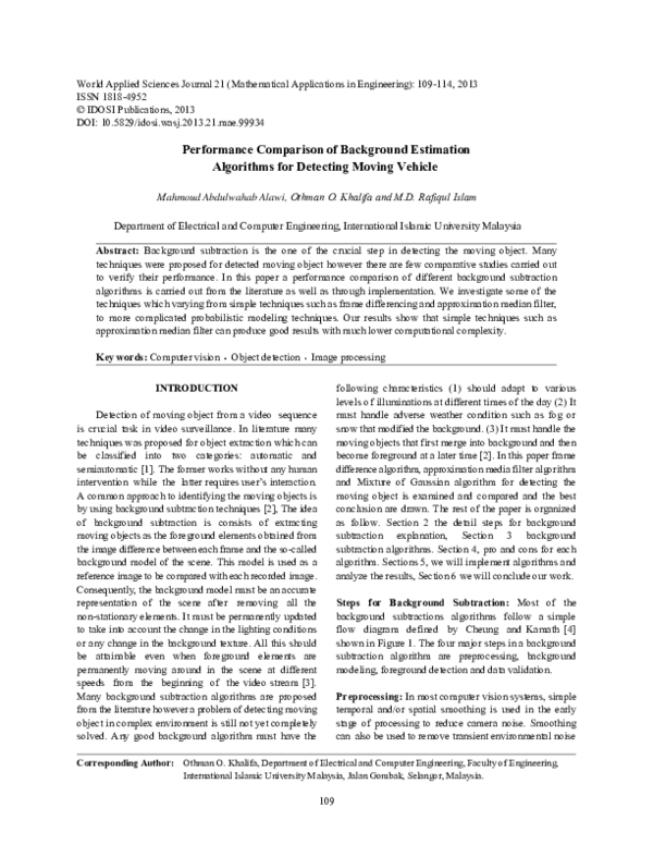 (PDF) Performance comparison of background estimation algorithms for ...