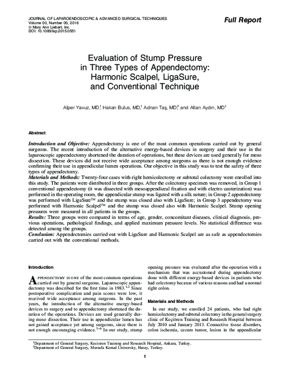 (PDF) Evaluation of Stump Pressure in Three Types of Appendectomy ...