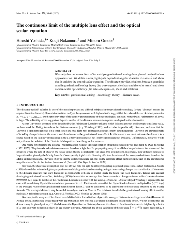(PDF) The continuous limit of the multiple lens effect and the optical ...