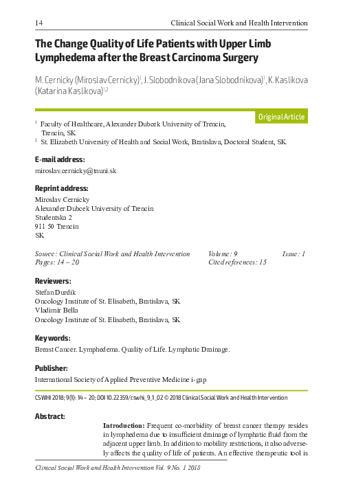 (PDF) The Change Quality of Life Patients with Upper Limb Lymphedema ...
