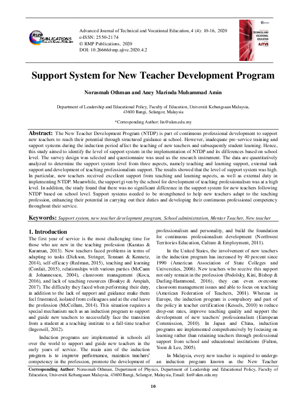(PDF) Support System for New Teacher Development Program