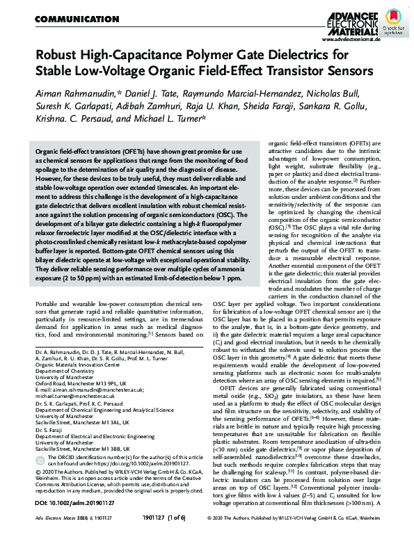 (PDF) Robust High‐Capacitance Polymer Gate Dielectrics for Stable Low ...