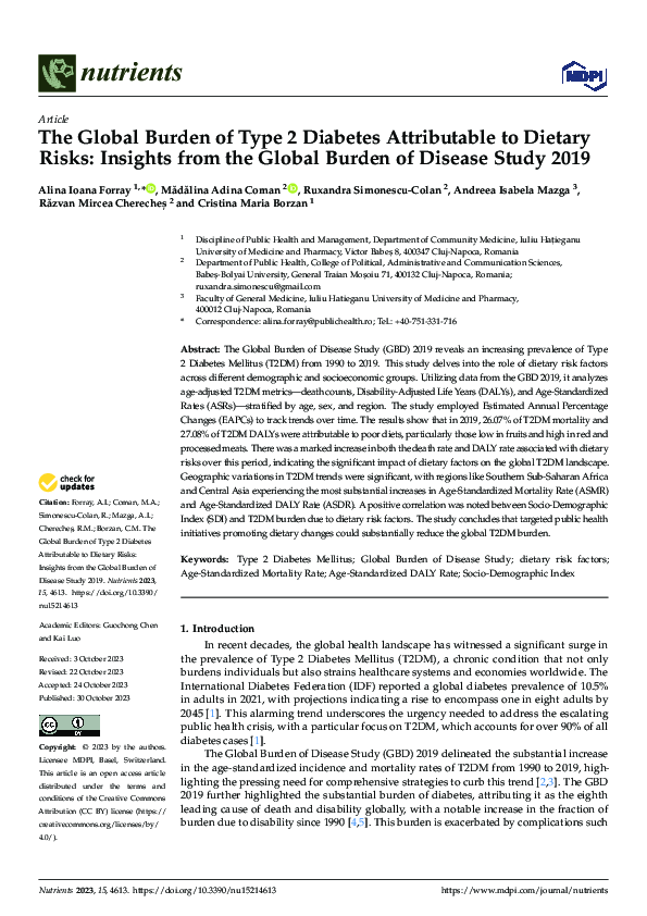 (PDF) The Global Burden of Type 2 Diabetes Attributable to Dietary ...