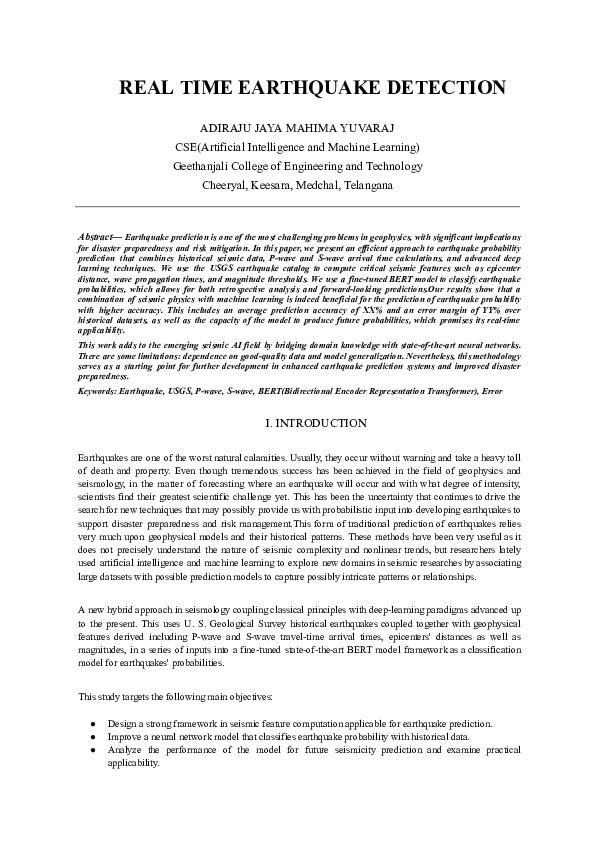 (PDF) REAL TIME EARTHQUAKE DETECTION