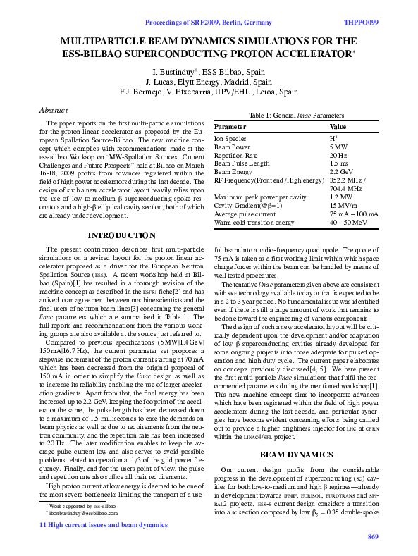 (PDF) Multiparticle Beam Dynamics Simulations for the Ess-Bilbao ...