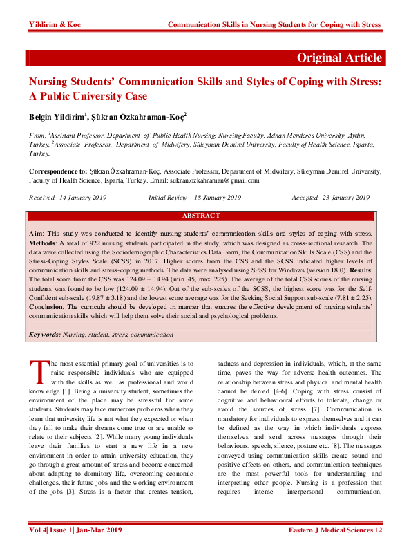 (PDF) Nursing Students’ Communication Skills and Styles of Coping with ...