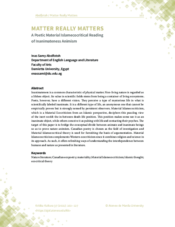 (PDF) Matter Really Matters: A Poetic Material Islamecocritical Reading ...