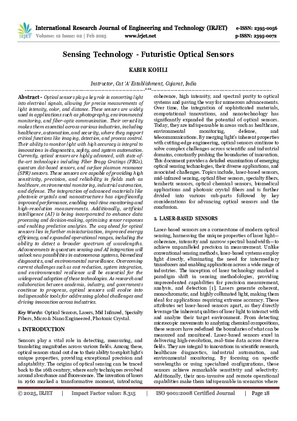 (PDF) Sensing Technology -Futuristic Optical Sensors
