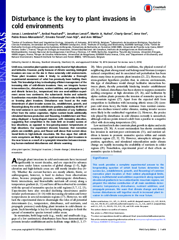 (PDF) Disturbance is the key to plant invasions in cold environments
