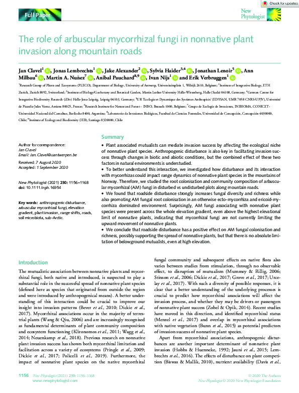 (PDF) The role of arbuscular mycorrhizal fungi in nonnative plant ...