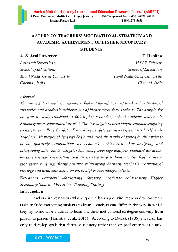 (PDF) A Study on Teachers' Motivational Strategy and Academic ...