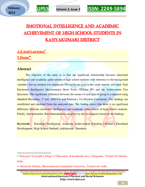 (PDF) Emotional Intelligence and Academic Achievement of High School ...