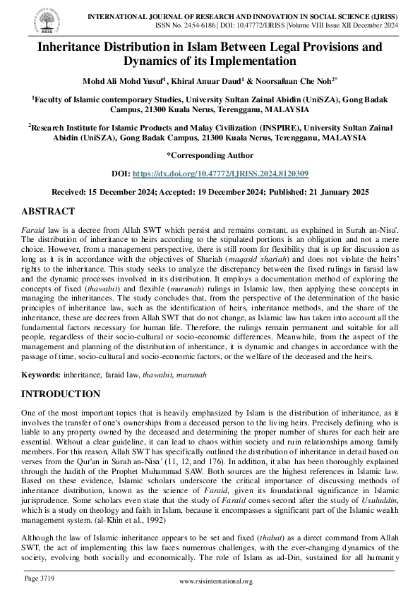 (PDF) Inheritance Distribution in Islam Between Legal Provisions and ...