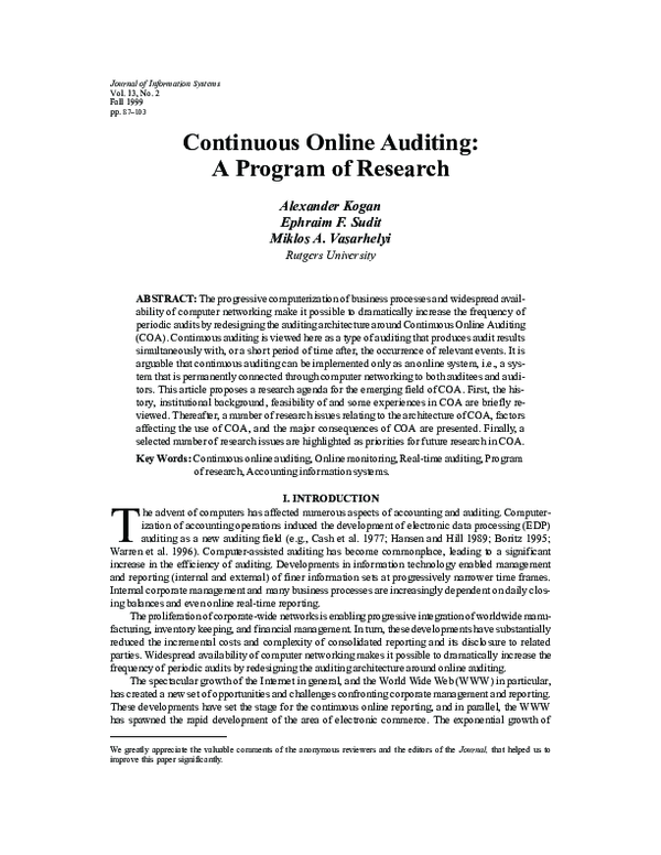 (PDF) Continuous Online Auditing: A Program of Research