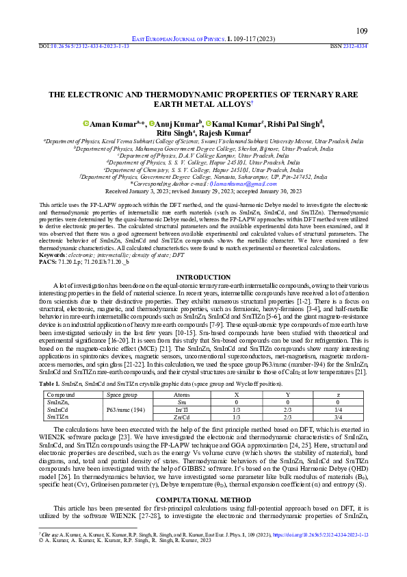 (PDF) The Electronic and Thermodynamic Properties of Ternary Rare Earth ...
