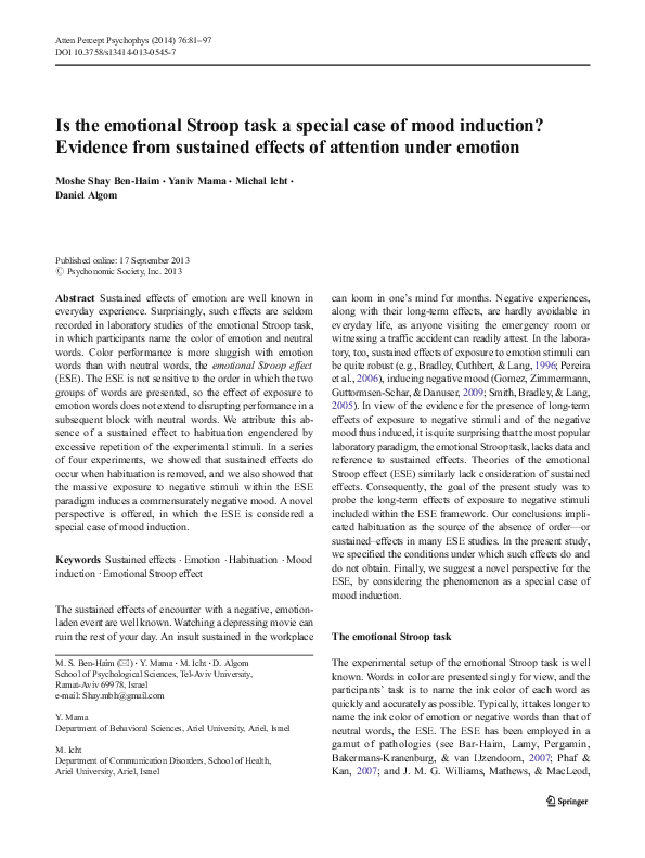 (PDF) Is the emotional Stroop task a special case of mood induction ...