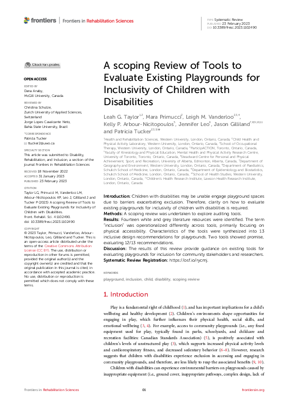 (PDF) A scoping Review of Tools to Evaluate Existing Playgrounds for ...