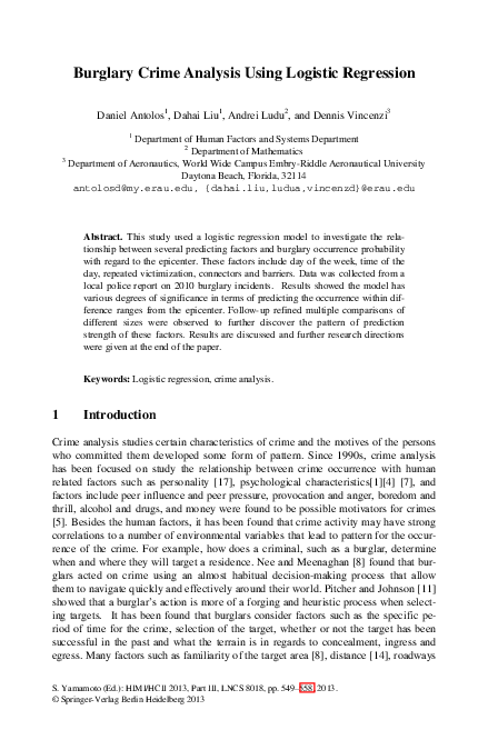 (PDF) Burglary Crime Analysis Using Logistic Regression