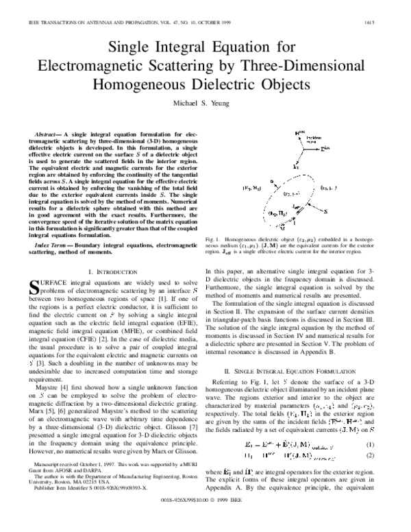 (PDF) Single integral equation for electromagnetic scattering by three ...