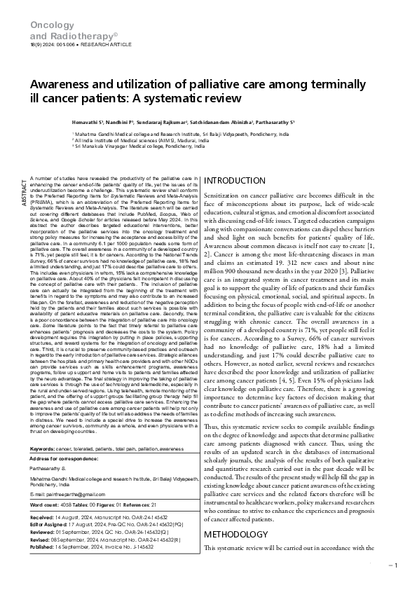 (PDF) Awareness and utilization of palliative care among terminally ill ...