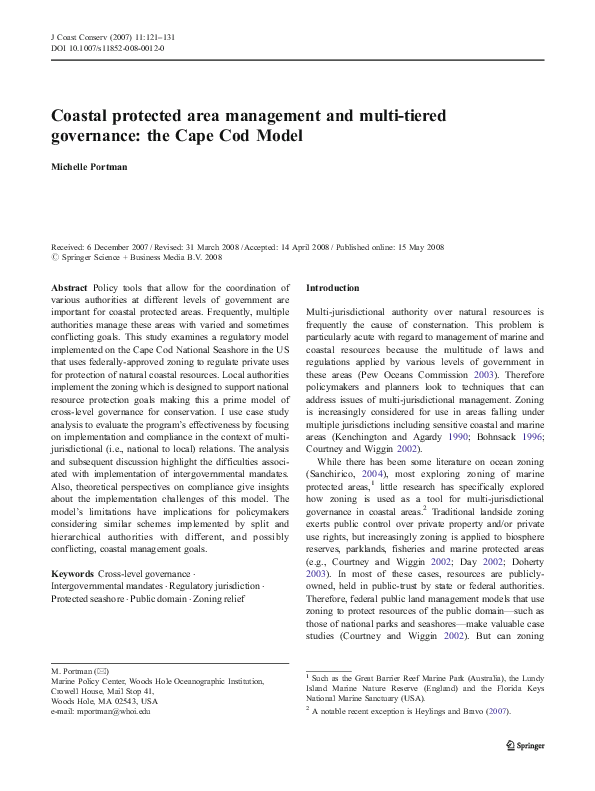 (PDF) Coastal protected area management and multi-tiered governance ...