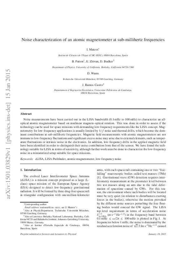 (PDF) Noise characterization of an atomic magnetometer at sub ...
